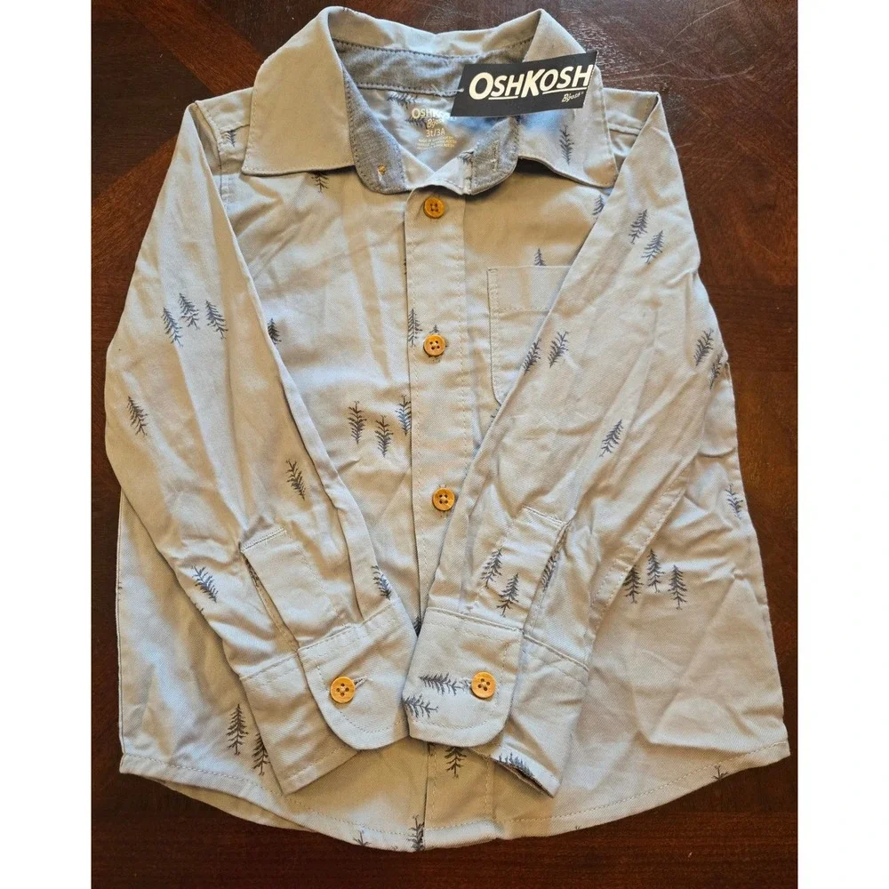 OshKosh B'gosh & Cat & Jack Toddler Boys 3T Button Down Shirt Lot Pine Plaid